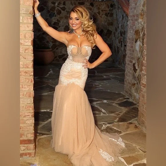 Blush Colored Custom Made Strapless Adjustable Wedding Gown - Picture 1 of 1